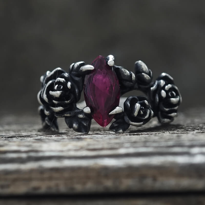 Gothic Rose Red Gemstone Sterling Silver Ring | Gthic.com