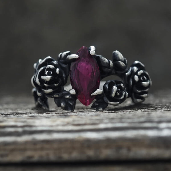 Gothic Rose Red Gemstone Sterling Silver Ring | Gthic.com