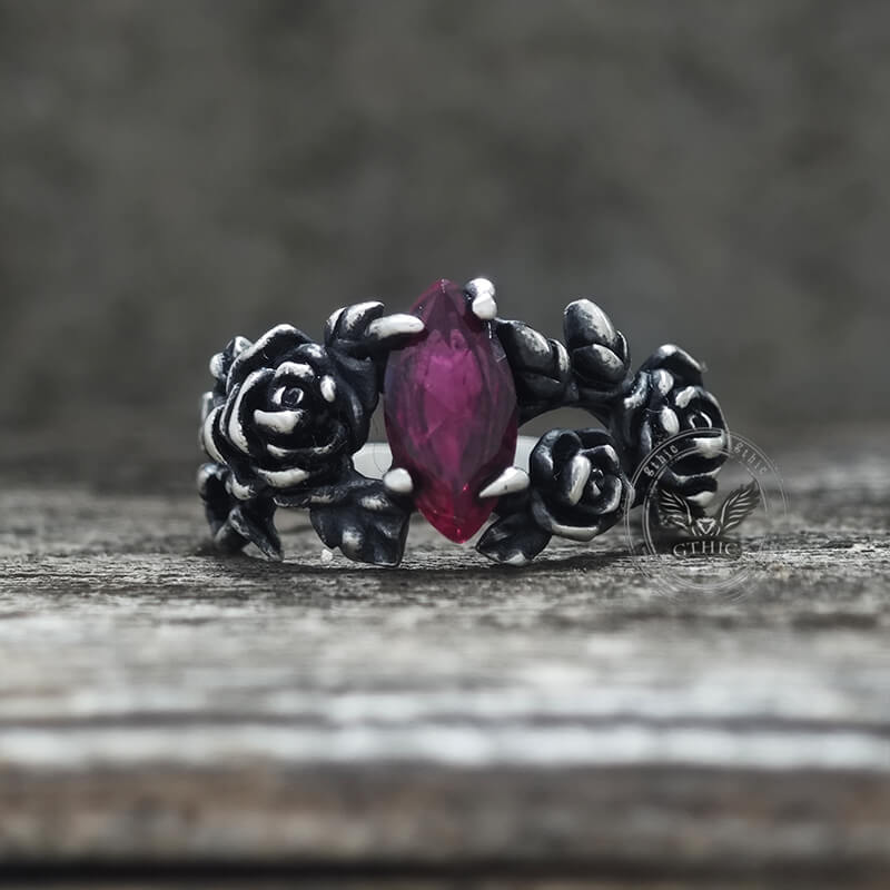 Gothic Rose Red Gemstone Sterling Silver Ring