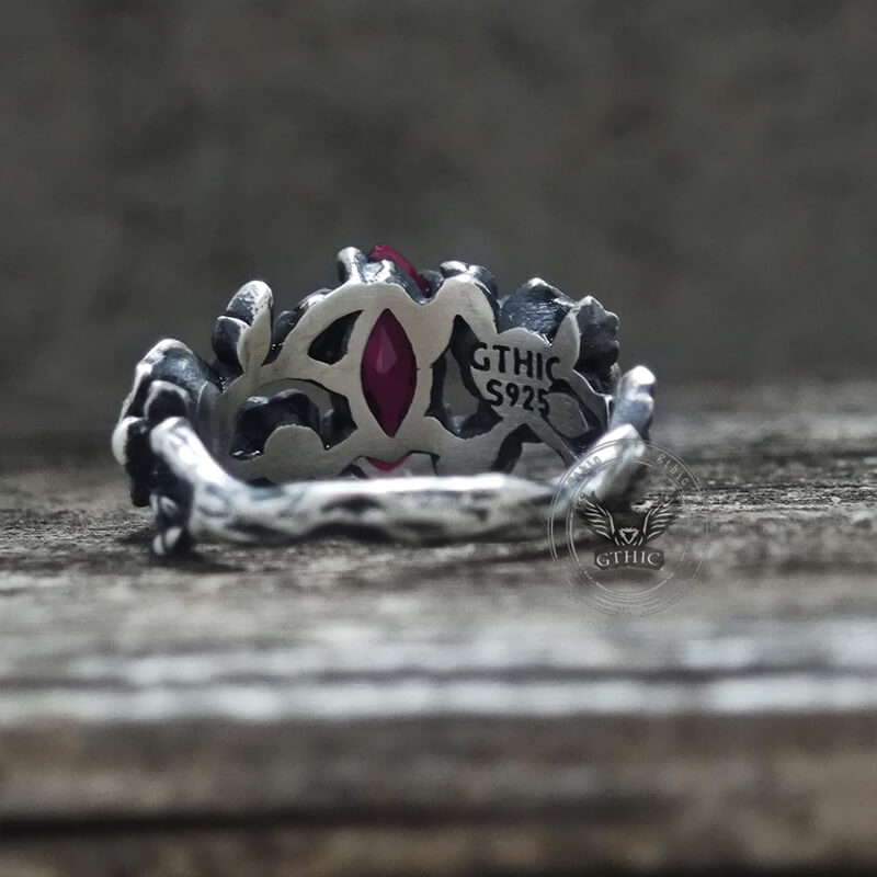 Gothic Rose Red Gemstone Sterling Silver Ring