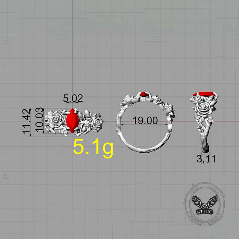 Gothic Rose Red Gemstone Sterling Silver Ring