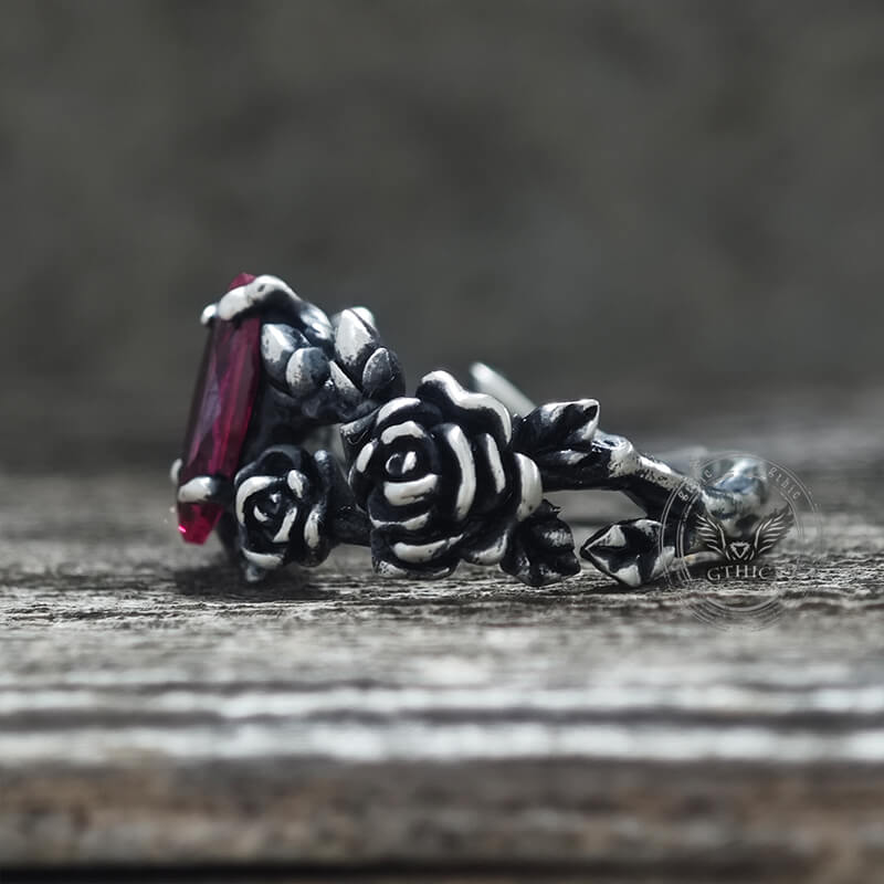 Gothic Rose Red Gemstone Sterling Silver Ring