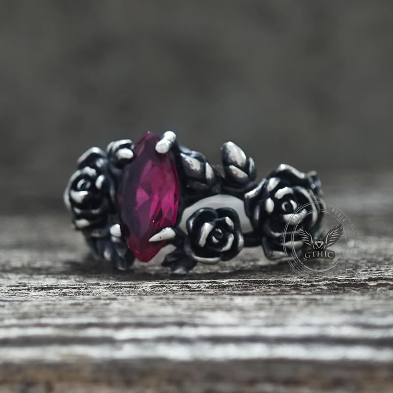 Gothic Rose Red Gemstone Sterling Silver Ring | Gthic.com