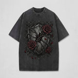Gothic Rose Shield Cotton Vintage Washed T-Shirt | Gthic.com
