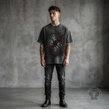 Gothic Rose Shield Cotton Vintage Washed T-Shirt