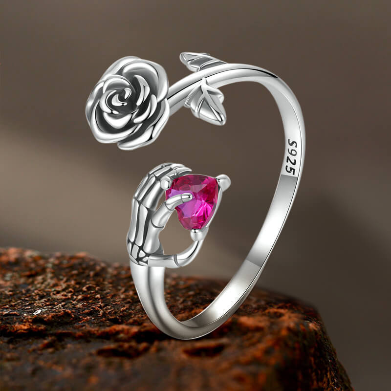 Gothic Rose Skeleton Sterling Silver Open Zircon Ring 01 | Gthic.com