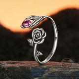 Gothic Rose Skeleton Sterling Silver Open Zircon Ring 03 | Gthic.com