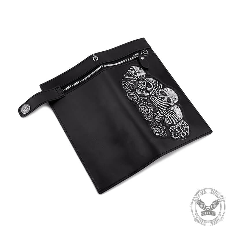 Gothic Rose Skull Bifold Leather Chain Wallet| Gthic.com