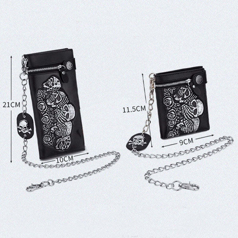 Gothic Rose Skull Bifold Leather Chain Wallet