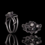 Gothic Rose Skull Snake Entwined Sterling Silver Ring | Gthic.com