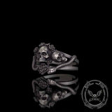 Gothic Rose Skull Snake Entwined Sterling Silver Ring | Gthic.com