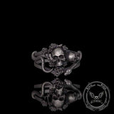 Gothic Rose Skull Snake Entwined Sterling Silver Ring | Gthic.com
