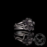 Gothic Rose Skull Snake Entwined Sterling Silver Ring | Gthic.com