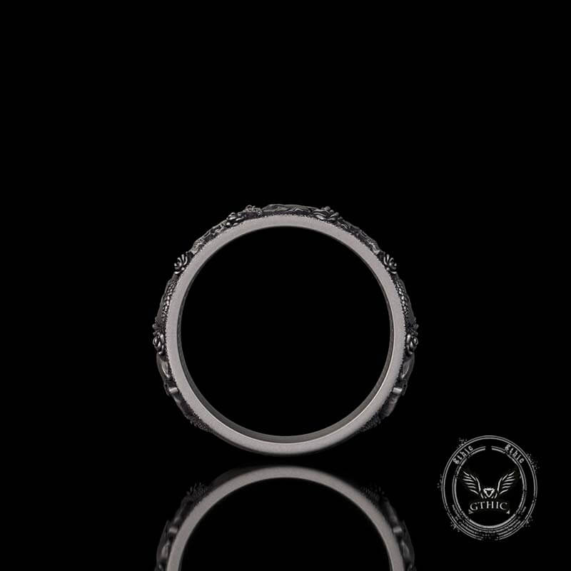 Gothic Rose Skull Snake Sterling Silver Ring 03 | Gthic.com