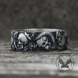 Gothic Rose Skull Snake Sterling Silver Ring | Gthic.com