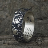 Gothic Rose Skull Snake Sterling Silver Ring | Gthic.com