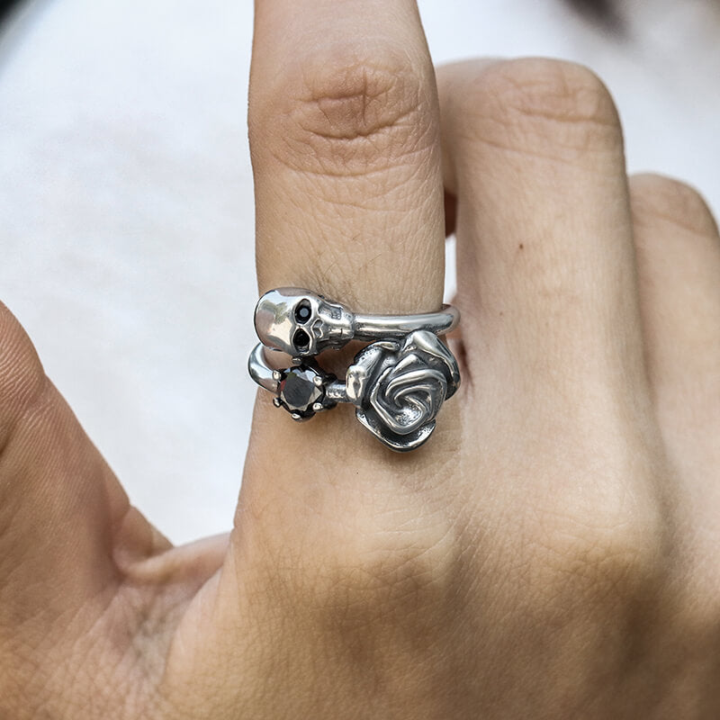 Skull And Roses Rings Gothic Rose Skull Stainless Steel Ring – GTHIC