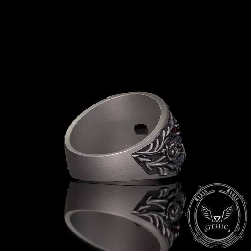 Gothic Rose Skull Sterling Silver Gemstone Ring