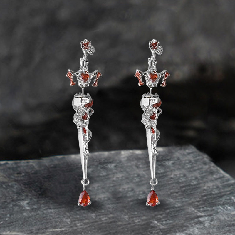 Gothic Rose Sword Stainless Steel Stud Earrings | Gthic.com