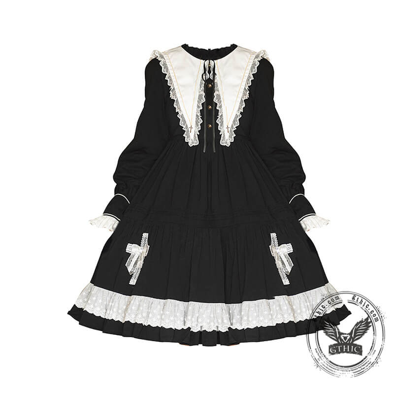 Vestido gótico de lolita de algodón con encaje y volantes