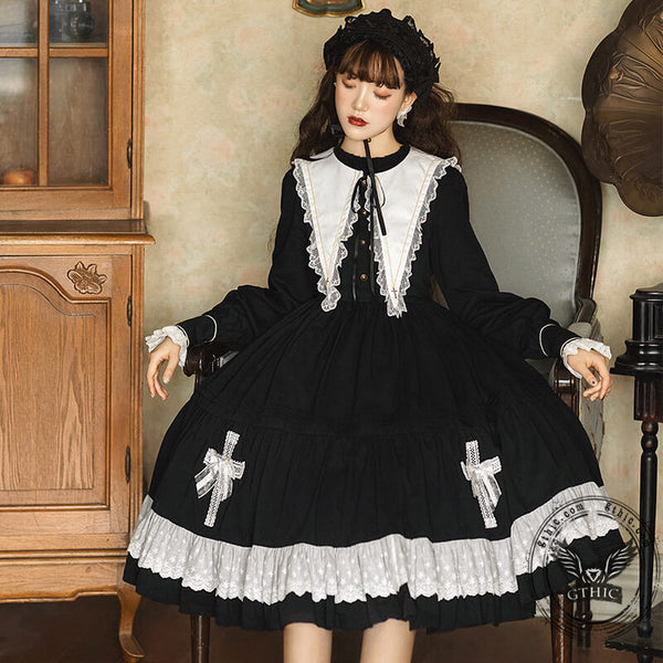 Gothic Ruffle Lace Cotton Lolita Dress | Gthic.com