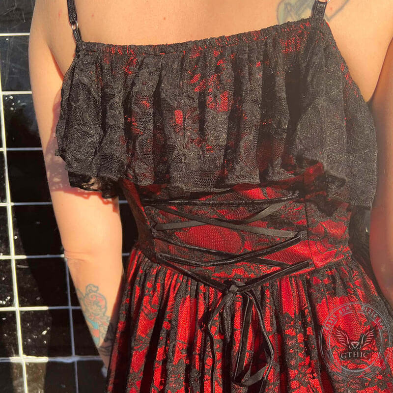 Gothic Ruffled Irregular A-Line Lace Suspender Dress