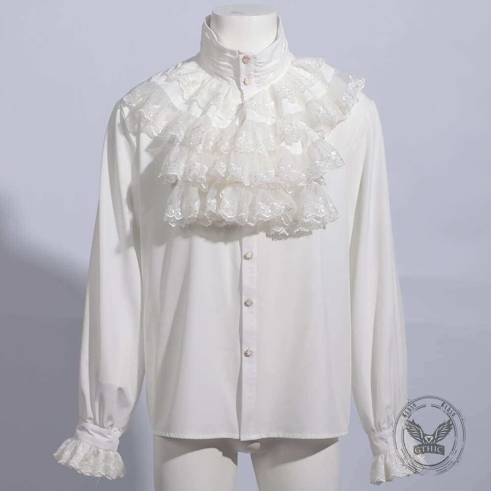 Gothic Ruffled Stand Collar Long-Sleeved Shirt