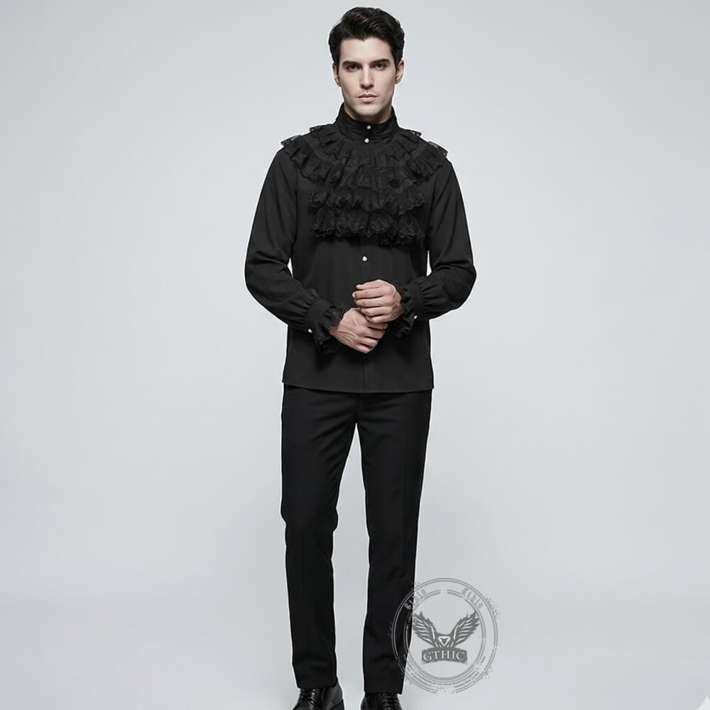 Gothic Ruffled Stand Collar Long-Sleeved Shirt | Gthic.com