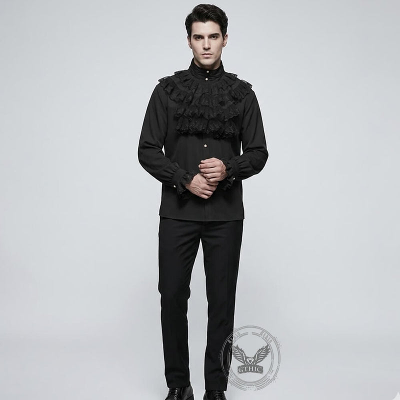 Gothic Ruffled Stand Collar Long-Sleeved Shirt – GTHIC