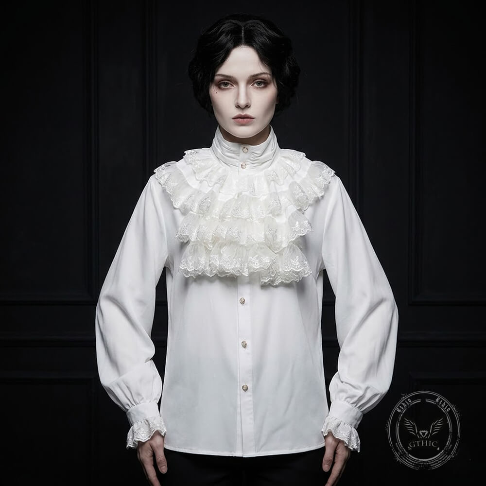 Gothic Ruffled Stand Collar Long-Sleeved Shirt | Gthic.com