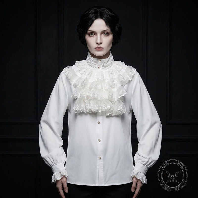 Gothic Ruffled Stand Collar Long-Sleeved Shirt – GTHIC