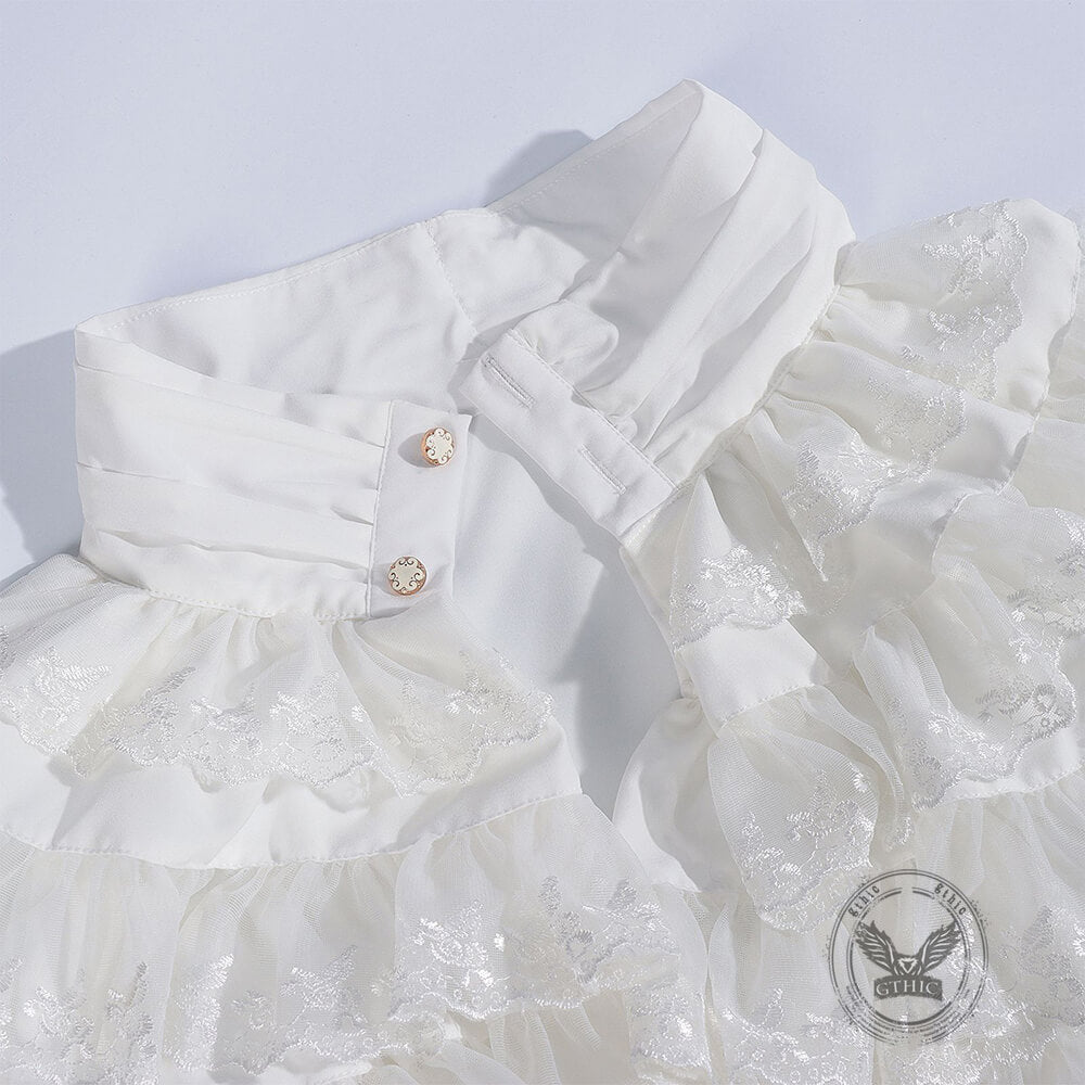 Gothic Ruffled Stand Collar Long-Sleeved Shirt