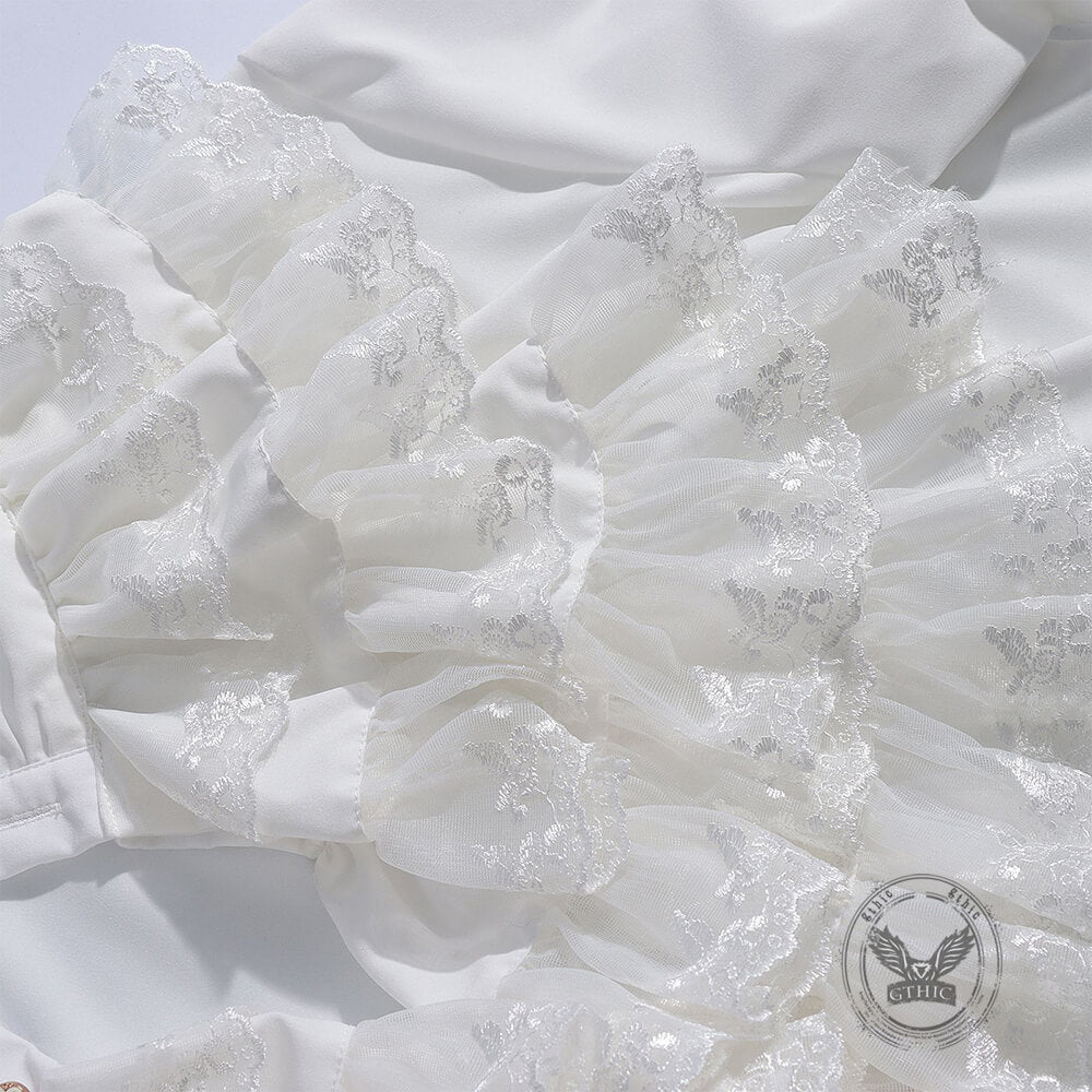 Gothic Ruffled Stand Collar Long-Sleeved Shirt