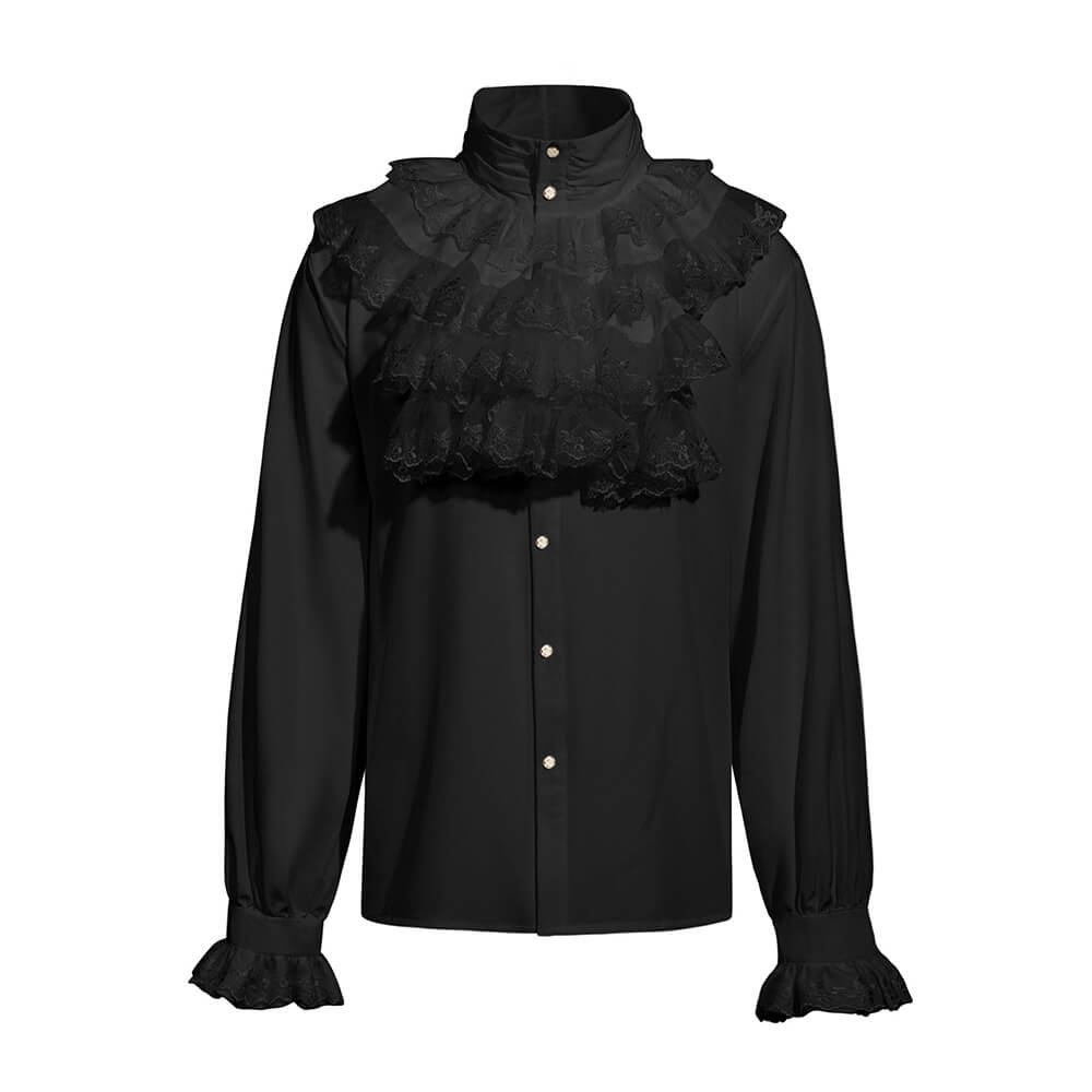 Gothic Ruffled Stand Collar Long-Sleeved Shirt