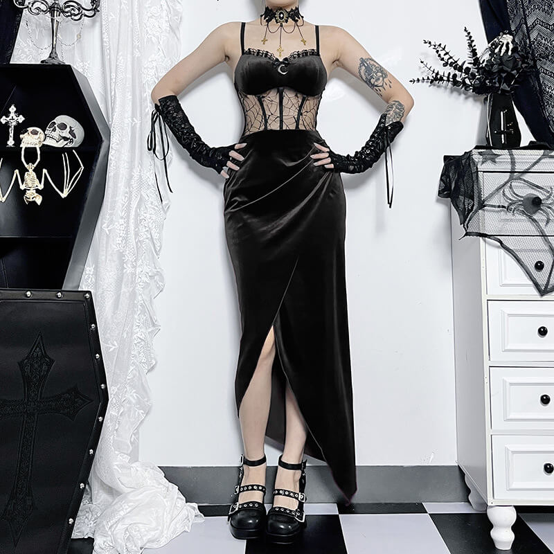 Gothic See-Through Slit Velvet Maxi Dress | Gthic.com