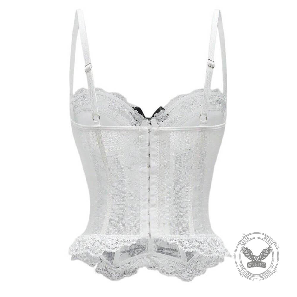 Gothic Sheer Lace Criss Cross Bow Detail Corset