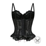 Gothic Sheer Lace Criss Cross Bow Detail Corset