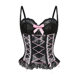 Gothic Sheer Lace Criss Cross Bow Detail Corset