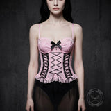 Gothic Sheer Lace Criss Cross Bow Detail Corset