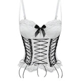 Gothic Sheer Lace Criss Cross Bow Detail Corset