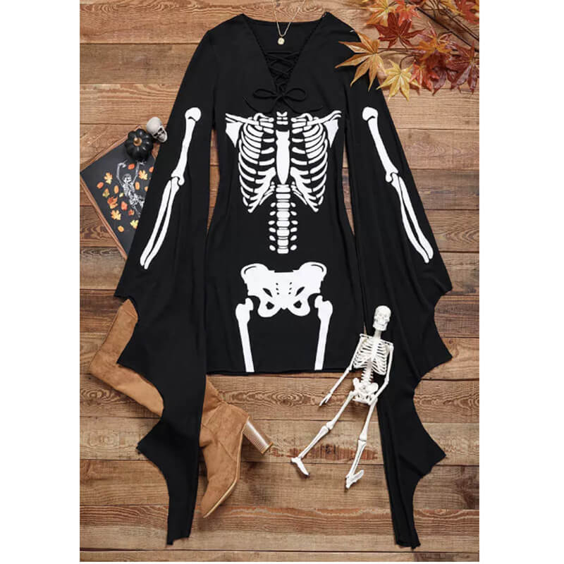 Gothic Skeleton Bat Sleeve Mini Dress | Gthic.com