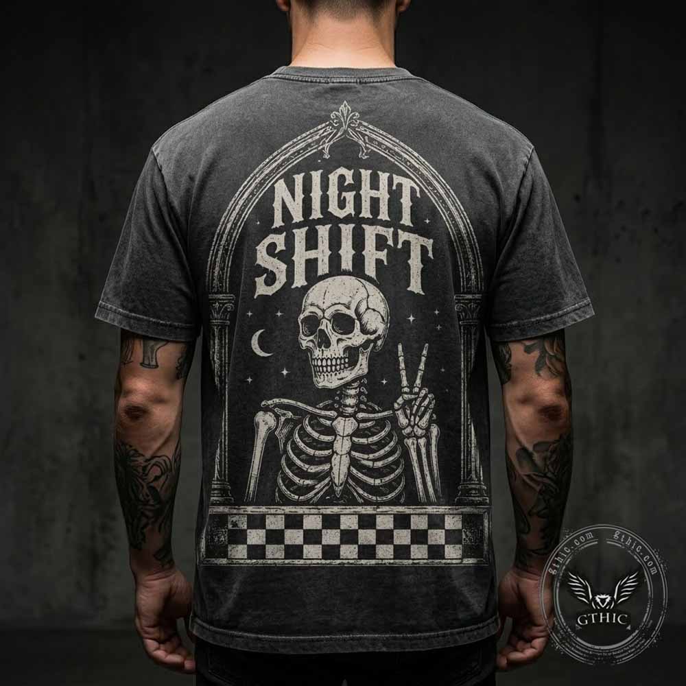 Gothic Skeleton Peace Sign Vintage Washed T-shirt | Gthic.com