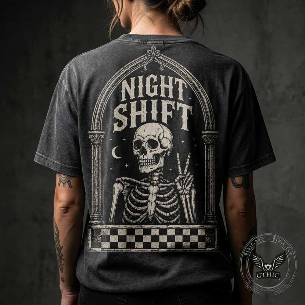 Gothic Skeleton Peace Sign Vintage Washed T-shirt | Gthic.com