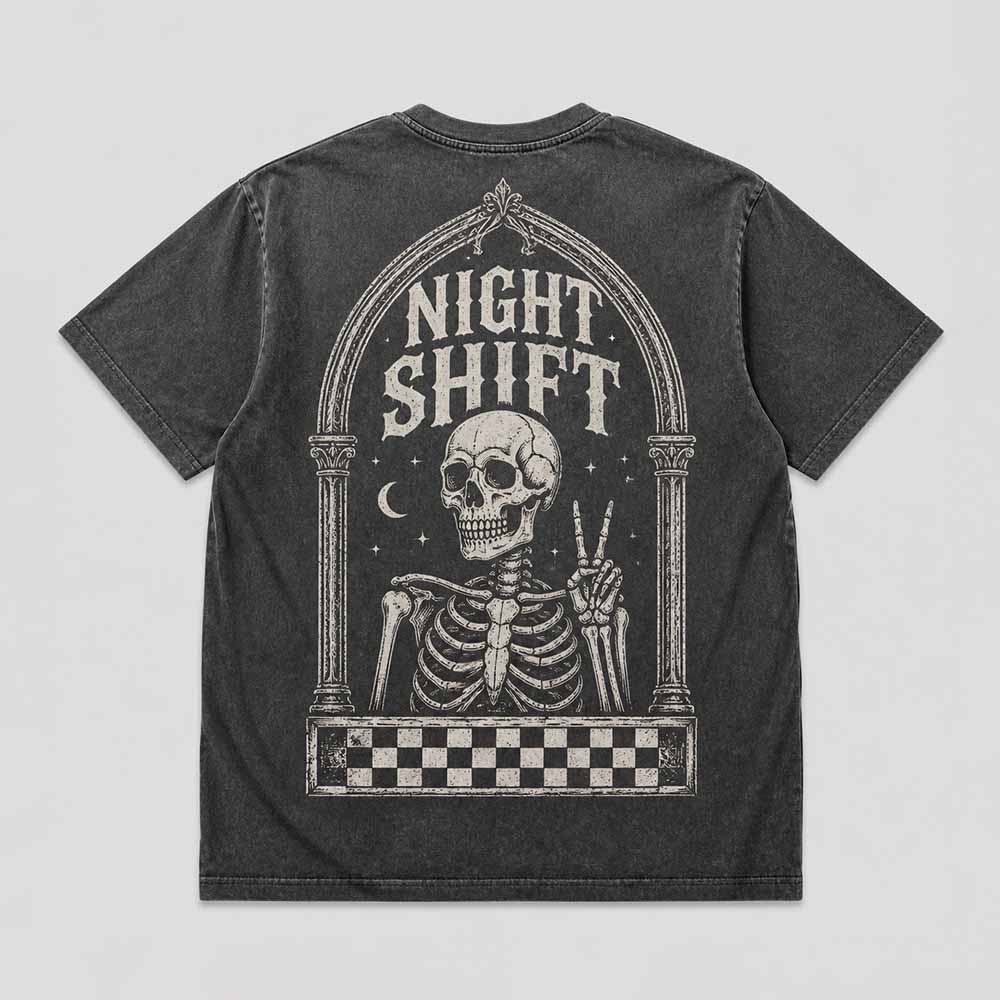 Gothic Skeleton Peace Sign Vintage Washed T-shirt | Gthic.com