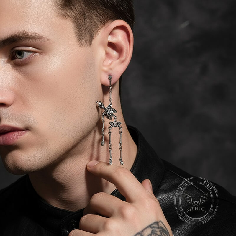 Gothic Skeleton Punk Exaggerated Alloy Drop Earrings | Gthic.com