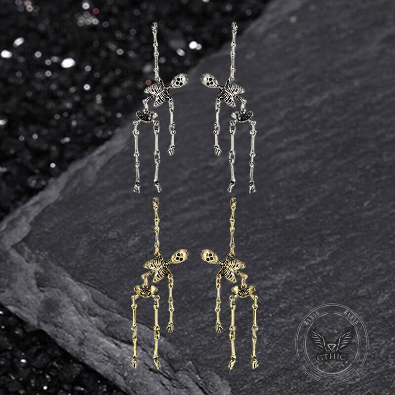 Gothic Skeleton Punk Exaggerated Alloy Drop Earrings | Gthic.com