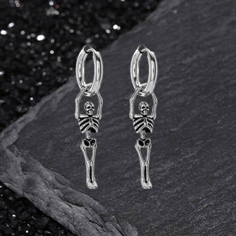 Gothic Skeleton Stainless Steel Drop Earrings | Gthic.com