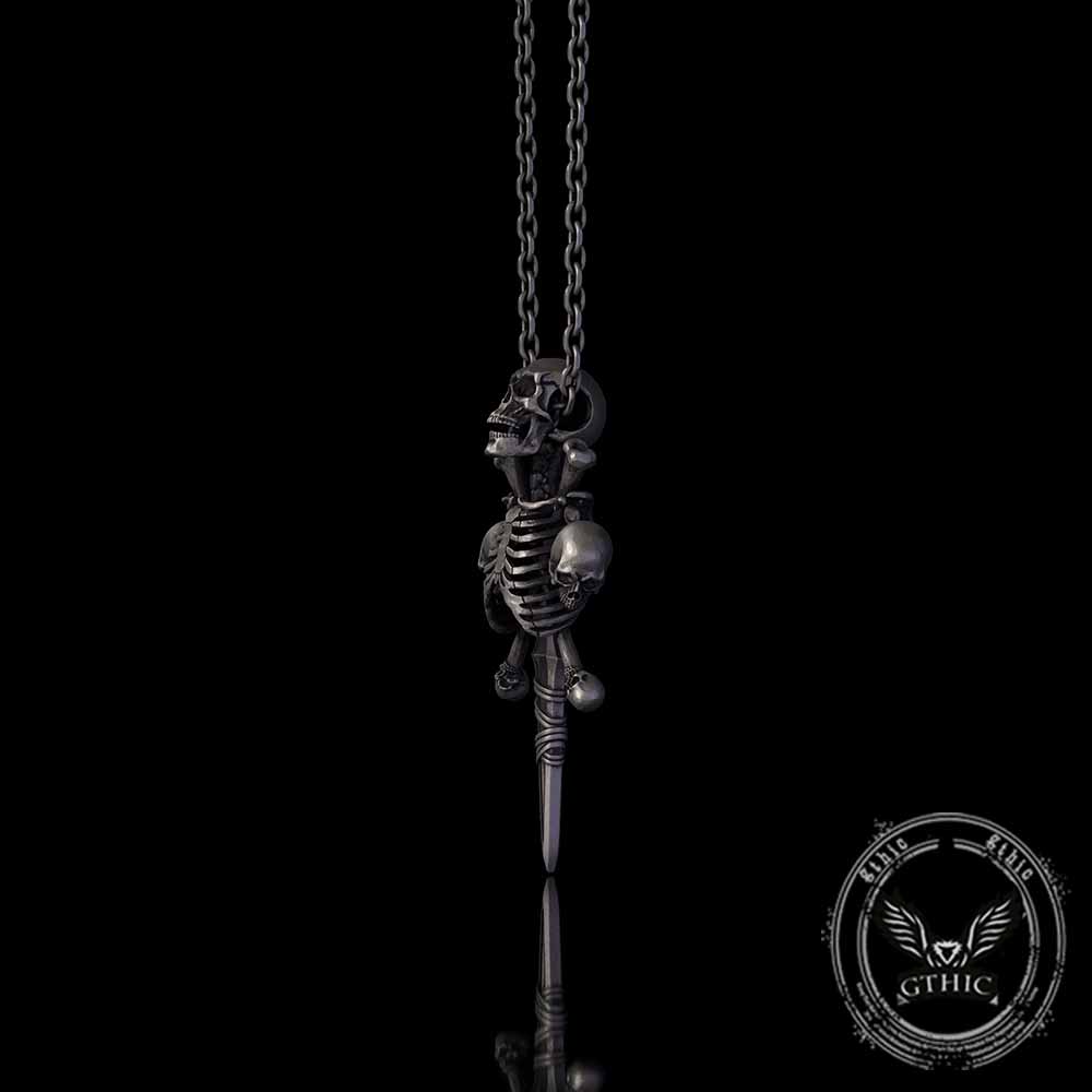 Gothic Skeleton Sword Bone Cross Sterling Silver Pendant | Gthic.com