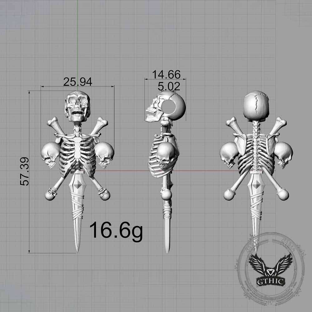 Gothic Skeleton Sword Bone Cross Sterling Silver Pendant