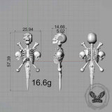 Gothic Skeleton Sword Bone Cross Sterling Silver Pendant